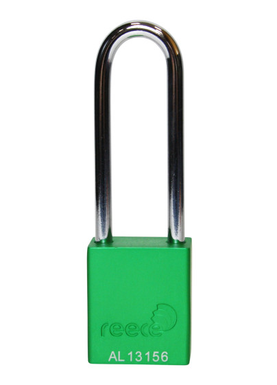Aluminium bodied safety padlock with steel shackle-green-Keyed to Differ-long