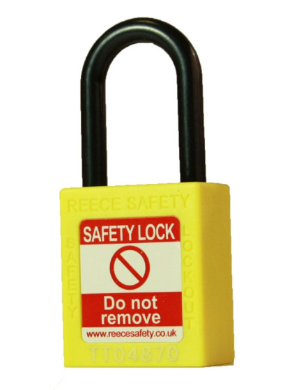 YELLOW Plastic Shackle safety padlock keyed alike to KA30005