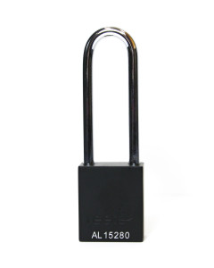 Aluminium bodied safety padlock with steel shackle-black-Keyed to Differ-long