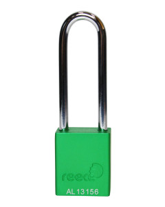 Aluminium bodied safety padlock with steel shackle-green-Keyed Alike-long