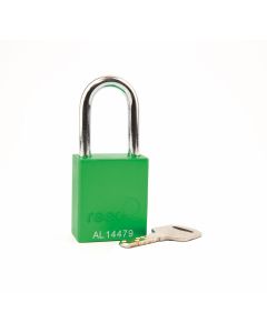 Aluminium bodied safety padlock with steel shackle-green-Keyed Alike