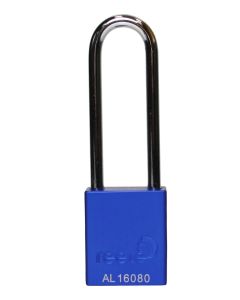 Aluminium bodied safety padlock with steel shackle-blue-Keyed to Differ-long
