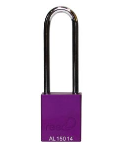 Aluminium bodied safety padlock with steel shackle-purple-Keyed to Differ-long