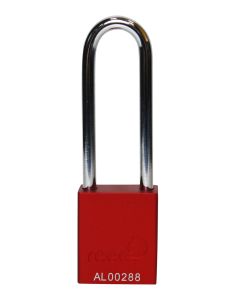 Aluminium bodied safety padlock with steel shackle-red-Keyed to Differ-long