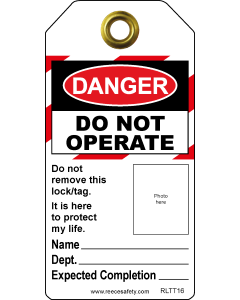 Self-Laminating Photo ID Lockout Tag - OSHA 'Danger Do Not Operate This Equipment Locked Out' - 10pk