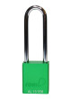 Aluminium bodied safety padlock with steel shackle-green-Keyed to Differ-long