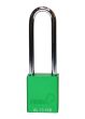 Aluminium bodied safety padlock with steel shackle-green-Keyed Alike-long