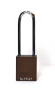 Aluminium bodied safety padlock with steel shackle-brown-Keyed to Differ-long
