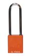 Aluminium bodied safety padlock with steel shackle-orange-Keyed to Differ-long