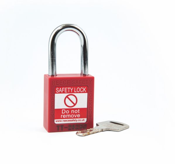  RED Steel Shackle safety padlock keyed alike to KA30003