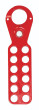 Lockout Hasp steel, red plastic coated, scissor action 1" dia jaws