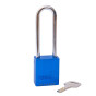 Aluminum bodied safety padlock with steel shackle-blue-Keyed to Differ-long