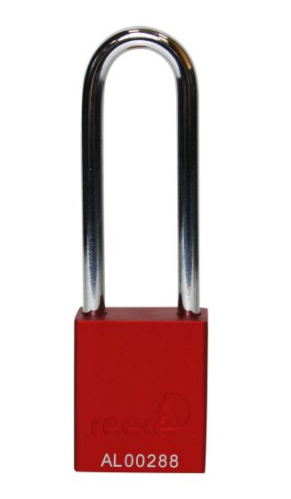Aluminium bodied safety padlock with steel shackle-red-Keyed Alike-long