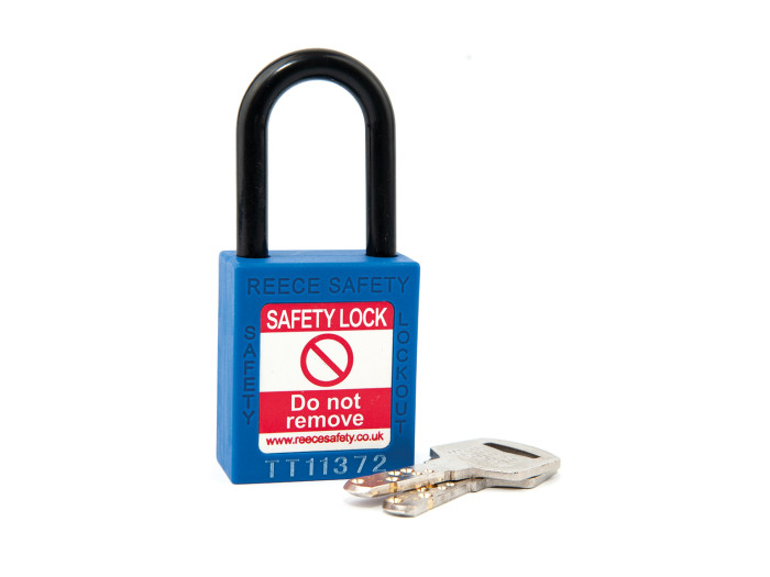 BLUE Plastic Shackle safety padlock keyed differently