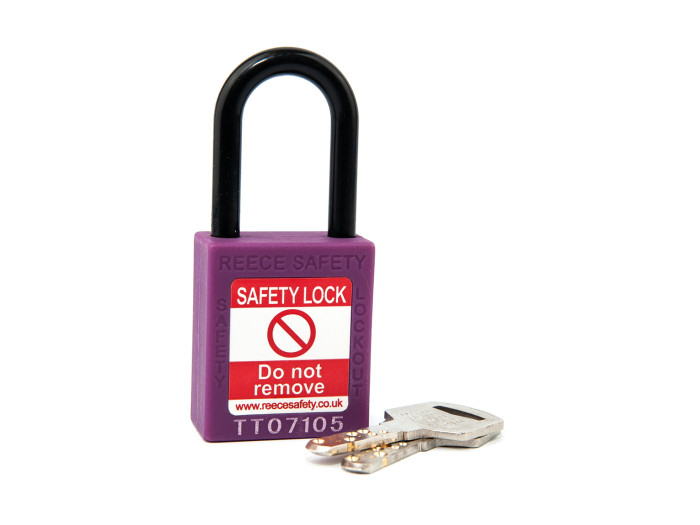 PURPLE Plastic Shackle safety padlock keyed alike to KA30002