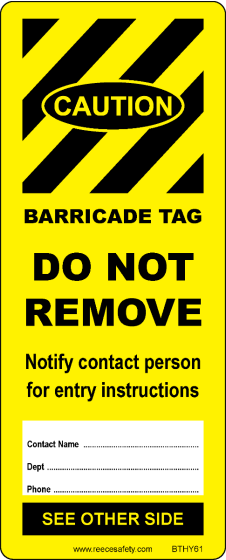 BARRICADE TAG INSERT - YELLOW (50/pk)