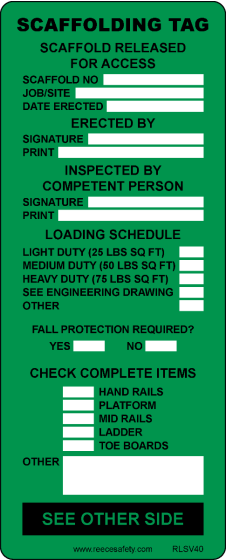 SCAFFOLD TAG INSERT - GREEN (50/pk)