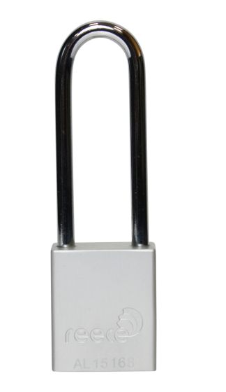 Aluminium bodied safety padlock with steel shackle-silver-Keyed to Differ-long