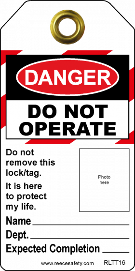 Self-Laminating Photo ID Lockout Tag - OSHA 'Danger Do Not Operate This Equipment Locked Out' - 10pk