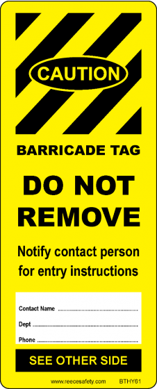 BARRICADE TAG INSERT - YELLOW (50/pk)