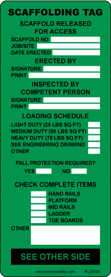 SCAFFOLD TAG INSERT - GREEN (50/pk)