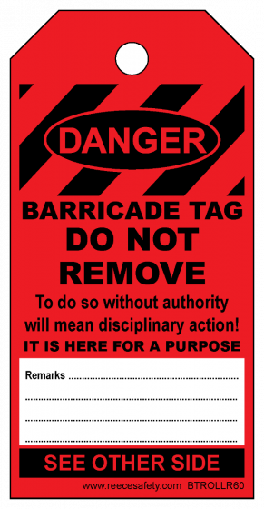 BARRICADE TAG RED- ROLL OF 100