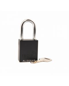 Aluminium bodied safety padlock with steel shackle-black-Keyed Alike