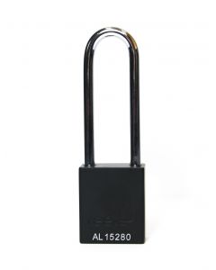 Aluminium bodied safety padlock with steel shackle-black-Keyed to Differ-long