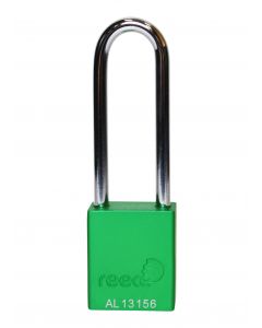 Aluminium bodied safety padlock with steel shackle-green-Keyed Alike-long