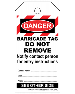 BARRICADE TAG WHITE-  ROLL OF 100