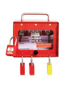 GL1/4 Steel Wall mounted or Portable Group Lockout Box - 8 hook. Colour Red