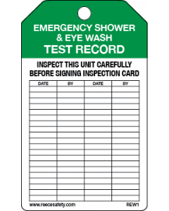 Emergency Shower and Eye Wash Test Record Tag (25/pk)