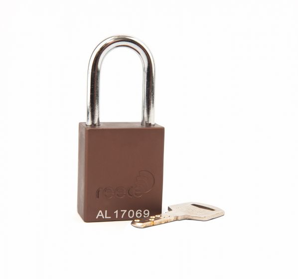 Aluminium bodied safety padlock with steel shackle-brown-Keyed to Differ