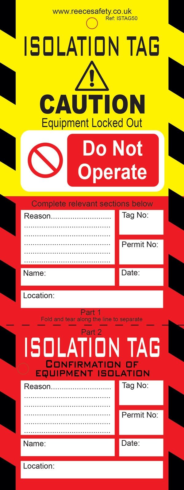 Reece Safety Products Two Part Isolation Tag Reece Safety